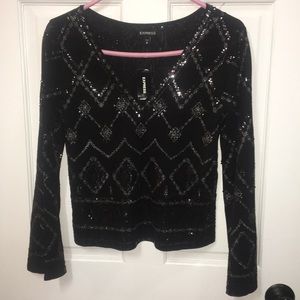 Express Going Out Sequin Black Top